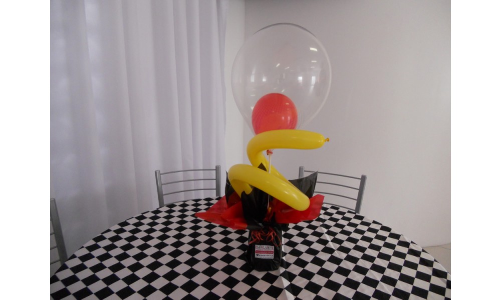 Enfeite de mesa com balão transparente na vareta